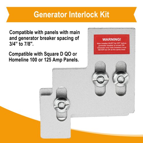Gohantee Generator Interlock Kit Compatible with Square D QO or Homeline 100 or 125 Amp Panels, 3/4 to 7/8" Spacing Between Main and Branch Breakers, Interlock Breaker Kit, Silver