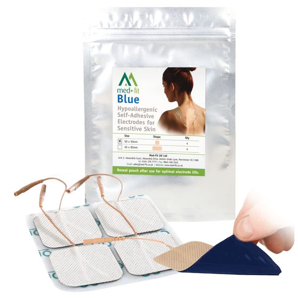 Med-Fit BLUE SENSITIVE SKIN TENS PADS 5cm x 5cm 100% Natural Medical Grade Hydro-Gel - BUMPER PACK 12 PADS 3 PACK