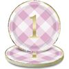 Pappteller - 23 cm - Rosa Gingham 1. Geburtstag - Packung mit 8 Stück