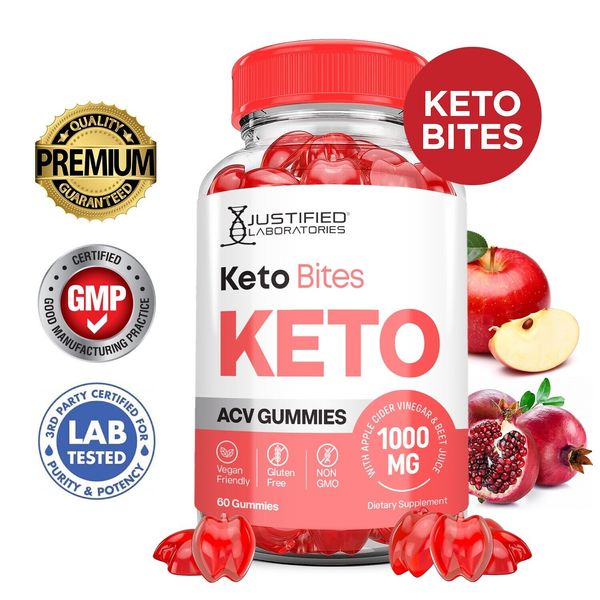 Keto Bites ACV Gummies 1000MG Apple Cider Vinegar 60 Gummys