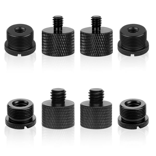 AIEX 8 Stück Mikrofonständer Adapter, Mic Stand Adapter Gewinde Adapter, 5/8 Buchse auf 3/8 Stecker, 3/8 Buchse auf 5/8 Stecker, 5/8 Buchse auf 1/4 Stecker und 1/4 Buchse auf 5/8 Stecker (Schwarz)