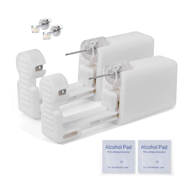 2 Pack 4mm Ear Piercing Kit with Cubic Zirconia Stud Earrings Ear Piercing Gun (Multicolor)