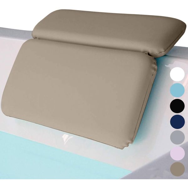 GORILLA GRIP Bath Pillow for Tub, Improved Suction Cups, Luxury Bathtub Pillows, Headrest for Neck and Back Support, Relaxing Home Spa, Hot Tubs and Bathroom Essentials, Gifts for Women, 2 Panel Beige