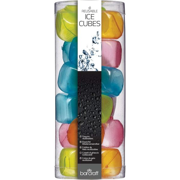 BarCraft Reusable Ice Cubes, Plastic, Multi Colour, Pack of 18