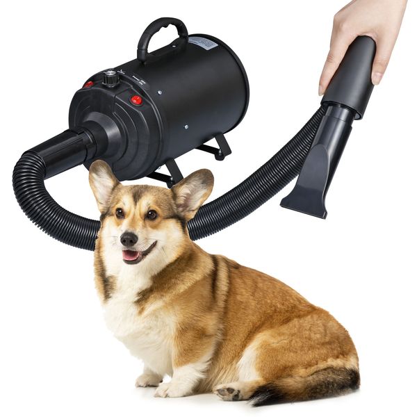 Durable Pet Hair Dryer Quick Blower Heater w/ 4 Nozzles Dog Cat Grooming Black