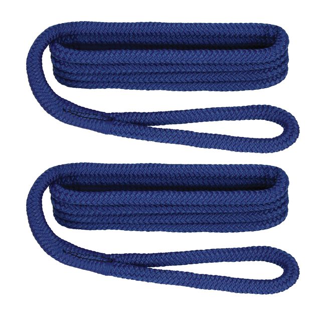 Extreme Max 3006.2171 BoatTector Premium Double Braid Nylon Fender Line Value 2-Pack - 3/8" x 6', Royal Blue