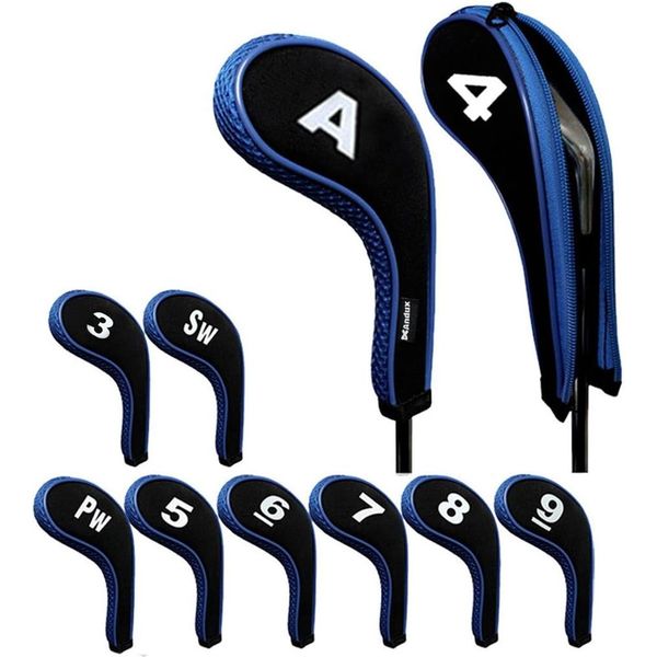 Andux Count Printed Golf Iron Covers with Zipper Long Neck 10pcs/set