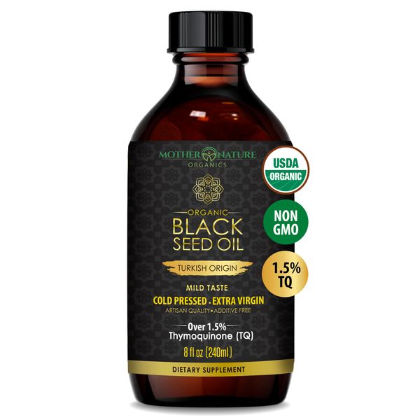 Organic Black Seed Oil 8oz - Cold Pressed Unrefined High Thymoquinone 1.5% USDA Certified - Hexane Free - Turkish Origin Premium Nigella Sativa Liquid - Vegan, Gluten-Free, Non-GMO, Antioxidant Immune Support