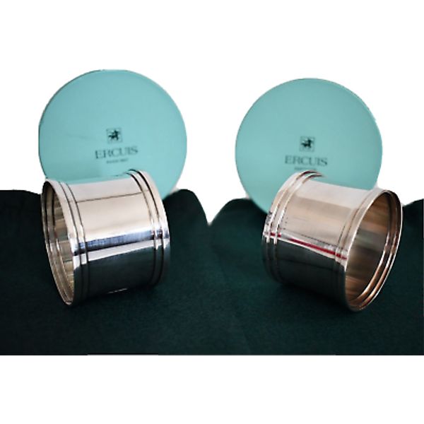 ERCUIS France Silverplated *ART DECO* SET of 2 NAPKIN RINGS HOLDERS