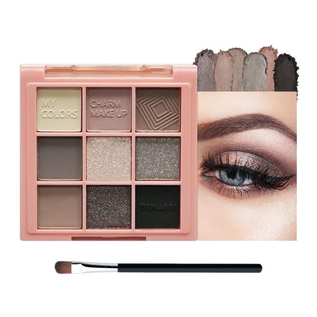 Smoky Eyeshadow Palettes Black Silver Pink Eye Shadow Palette, Cool Make-Up Palettes Shimmer for Women Glitter Make up Set, 9 Colour Long Lasting Highly Pigmented Eyeshadow Palette Gift with Brush