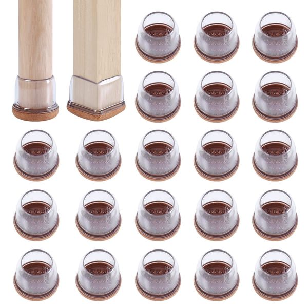 RCHYFEED 24PCS Silicone Chair Leg Floor Protectors 0.55-1.25 inch, Transparent Furniture Leg Caps Cups with Felt Pads for Protecting Hardwood Floors from Scratches, Furniture Sliders Table Leg Cover