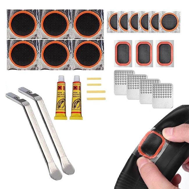 Coollooda Puncture Repair Kit, Bicycle Patch Set, Tire Patch, Puncture Repair, 27-Piece Set, Bicycle Puncture Repair Kit, Emergency Tire Repair, Repair Kit, Lightweight, Compact, General Purpose, Convenient