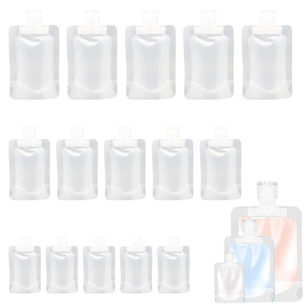 Quixotical 15 Pieces Refillable Squeeze Bags, 16mm Id Clear Refillable Empty Squeeze Bags(30/50/100ml), for Hand Sanitizer, Shampoo, Conditioner, Body Wash and More