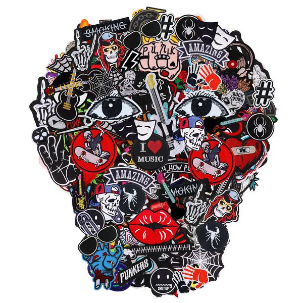 Meneng Embroidered Patches Iron-on Appliques: 30pcs Assorted Cool Punk Embroidery Sew-on Patch for Jackets Clothing