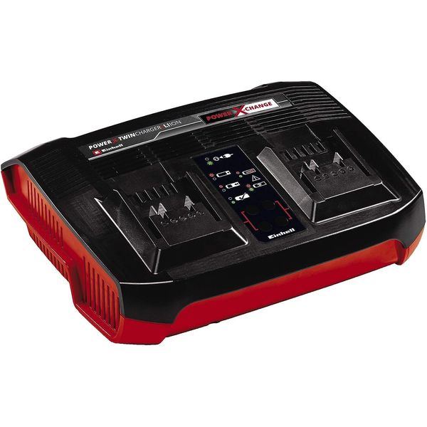 Original Einhell Ladegerät Power X-Twincharger 3A -Change (Li-Ion, gleichzeitiges Laden von 2x 18V Akkus, permanente Akkuüberwachung + int. Lademanagement, 6-fache Zustands-LED-Anzeige)