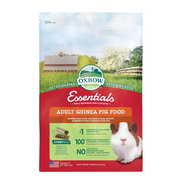 Oxbow Essentials Adult Guinea Pig Food 10 Lb High Fiber Pellets With Timothy Hay