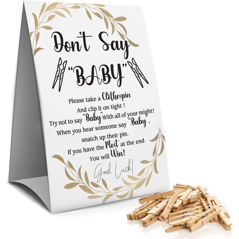 Baby Shower Games Set - Don't Say Baby & Guess How Many Gummy Bears - Gender Neutral Party Games With Signs, Clothespins & Cards