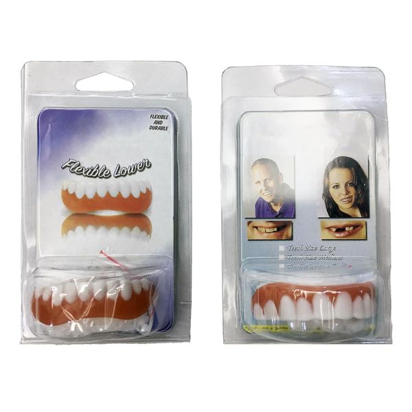 Guegine 1 Pair Soft Denture Reline Kit, False Teeth Clip in Veneers Teeth Dentures Soft Dentures for Upper and Lower Jaw Snap on Dentures