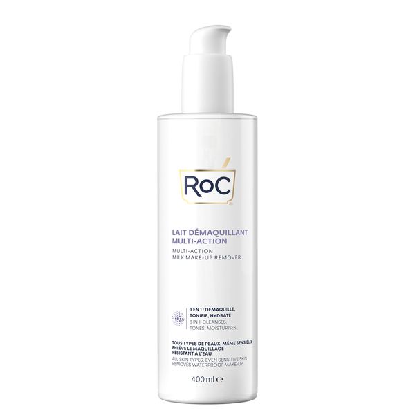 ROC - 3-in-1 Milk Makeup Remover - Cleanses, Tones and Moisturises - Removes Waterproof Makeup - All Skin Types - 400 ml