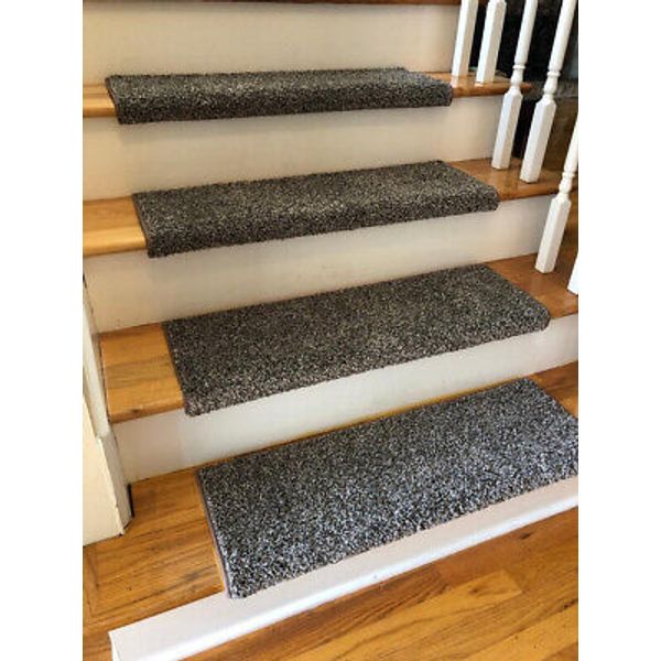 Box of 5 Padded Carpet Stair Treads 27" Wide | Creek Bed | Gray & Brown Yarns