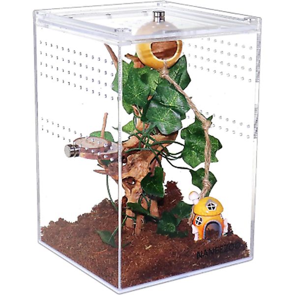 Magnetic Acrylic Reptile Cage, 6"X6"X9" Tall Enclosure Transparent Reptile Breed