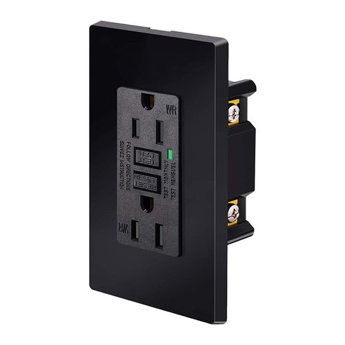 Black GFCI Outlet 15 Amp,Nineleaf 1PK Black Outlets Receptacles,GFI Electrical Outlet with LED Indicator,Weather Resistant WR,110-120V,Wall Plates and Screws Included,ETL,Indoor and Outdoor Use