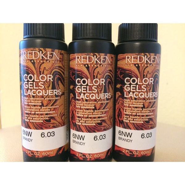 THREE REDKEN COLOR GELS 6NW BRANDY PERMANENT CONDITIONING HAIR COLOR 2oz ea