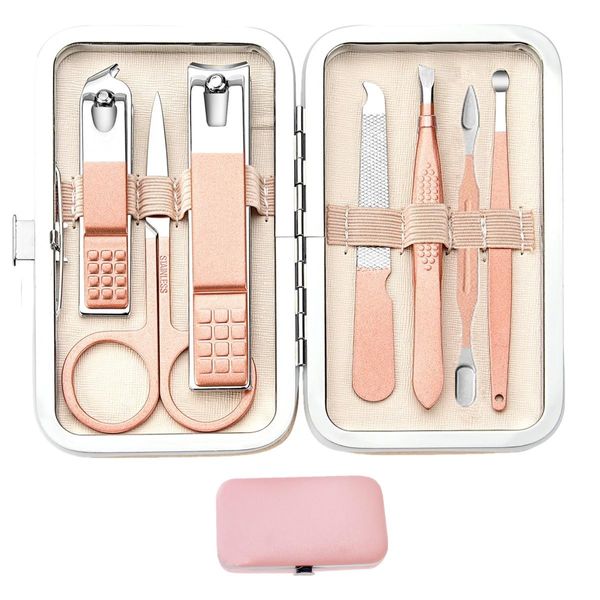 Nail Set Nail Clippers Set Stainless Steel Ladies Toe Nail Clippers Personal Care Tool with Portable Carry Bag Nail Clippers for Women Men Beauty Set Present Mother's Day Gift (Rose Gold)