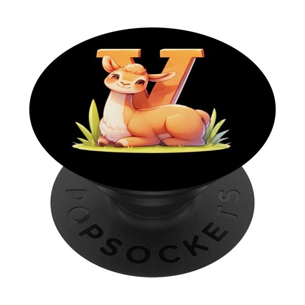 Vicuna Monogram Letter V Initial Alphabet Animal PopSockets with Interchangeable PopGrip