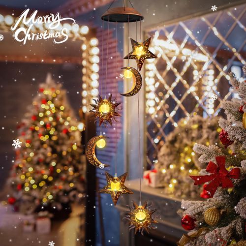 Solar Wind Chimes for Outdoor Lights Sun Moon Star Valentines Day Gifts Hanging Decor Outdoor Memorial Sympathy Wind Chimes for Garden Patio Balcony Birthday Womens Gifts