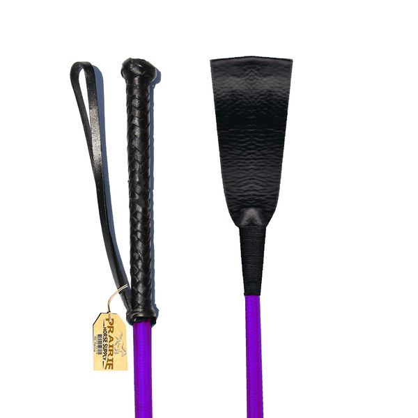 Riding Crop for Horse (Purple) (27 Inch) Fiberglass Shaft with Leather Single Slapper