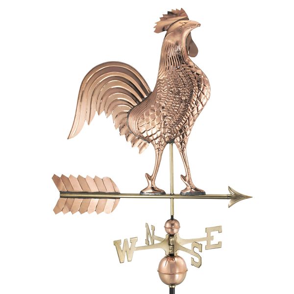 Good Directions Large Rooster Weathervane, Pure Copper