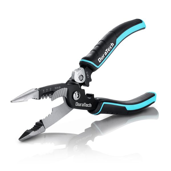 DURATECH 5-in-1 Wire Stripper, 8" Wire Stripper and Crimping Tool, Premium CR-V Construction, Needle Nose Plier, Multifunctional Electrician Pliers for Crimping, Cutting, Stripping, Shearing, Clamping