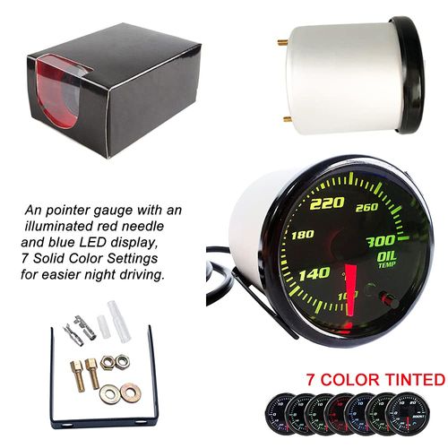 2" Oil Temp Gauge 7 Color Tinted 52mm Temperature Meter 100-300℉ Fahrenheit Includes Electronic Thread 1/8 NPT Sensor
