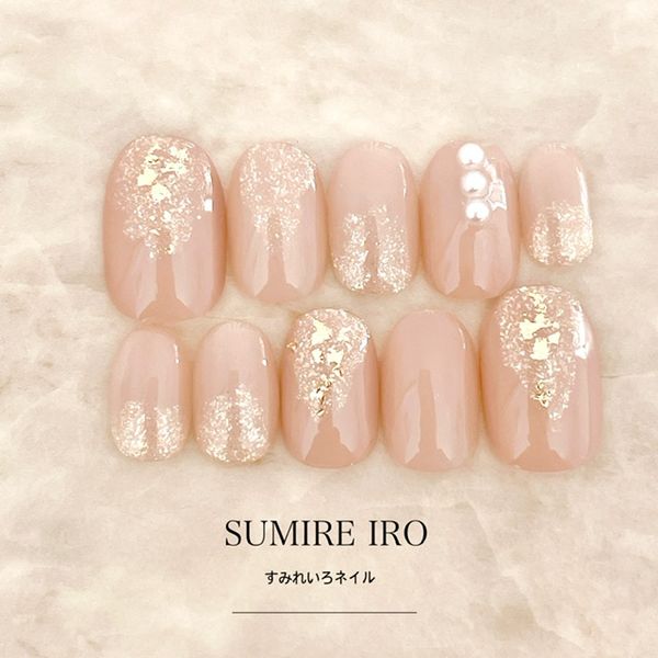 Nail tips False nails Bridal nails Short Long Design Adult nails Nail Simple nails Small nails Large nails Berry short Chibi nails Office nails False nails Custom nails Flower [2039s] Beige sparkling glitter pearls