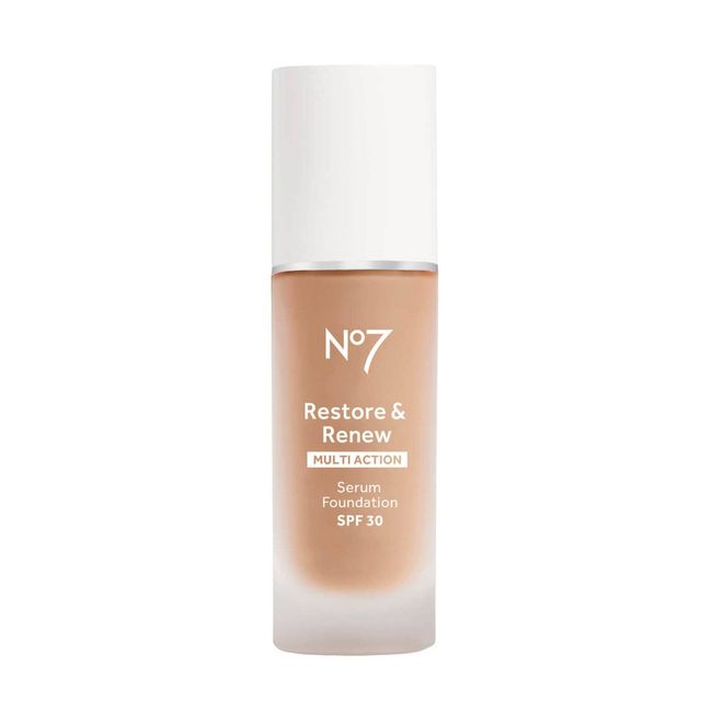 No7 Restore & Renew Multi Action Serum Foundation - Warm Beige - Liquid Foundation Makeup with Vitamin C, Vitamin E & Collagen for Face - Beauty Skin Serum Formula with Medium Coverage (30ml)