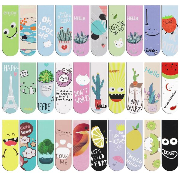 MWOOT 30Pcs Magnetic Bookmarks, Cute Assorted Magnet Page Markers Set, Cartoon Fruit Magnetic Page Clips Bookmark for Kids Students School Office Book Lovers Reading Supplies(30 Styles, 6x2CM)