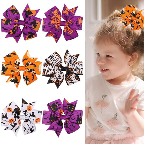 Halloween Hair Bows For Girls Women 6 Pcs Witch Bat Alligator Bow Hair Accessories Purple Grosgrain Ribbon Hair Bows Clips For Toddler Kids Baby Hair Styling Clips Party Dressing Up Hair Decorations