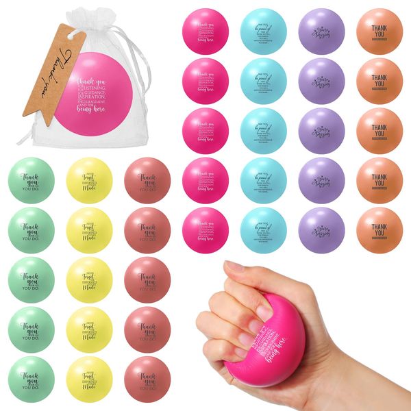 Sratte 35 Set Motivational Stress Balls Colorful Balls Inspirational Stress Relief Balls for Adults Kids Hand Exercise Stress Balls Anxiety Balls Vet Tech Week Gifts(Macaron Color)