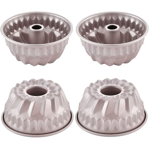 4Pcs Nonstick Bundt Cake Pan Mini Tube Pans Baking Kugelhopf Bread Muffin Cake Mold for Oven and Instant Pot - Champagne Gold (4 Inch)