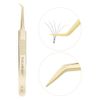 NAGARAKU Tweezers for Eyelash Extensions Gold Curved Angled Volume Cluster Super Light Weight Easy Fanning Tweezers Stainless Steel Precision (N-07)