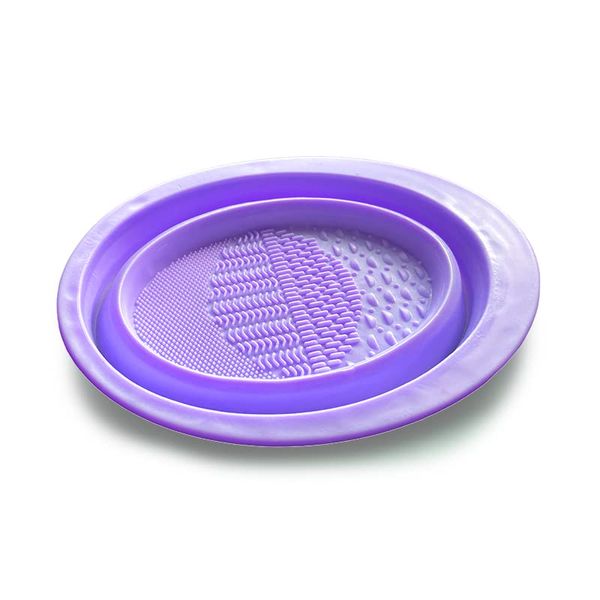 Makeup Brush Cleaner, Makeup Brush Washing Bowl, Cleaning Pad for Makeup Brushes, Folding, 2 in 1 Function, Washing with Water, Soft Silicone Material (Purple)