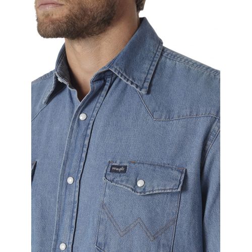 Wrangler Men's Western Work Shirt Washed Finish, Stonewashed, X-Large