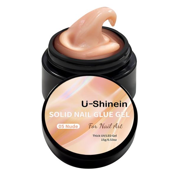 U-Shinein 15 ml Solid Nail Glue Gel, Nail Tips Glue Gel for Acrylic Nails, Press on Solid Glue Gel, Nail Art Manicure Glue Gel, 0.52oz, Apricot