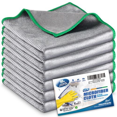 Airlab 6x Magic Glass Cleaning Cloth, Double-Sided Lint Free Microfibre Cleaning Cloth for Polishing Wine Glass, Windows and Mirrors, Streak Free Dish Cloths Kitchen Tea Towels, 30 x 30 cm