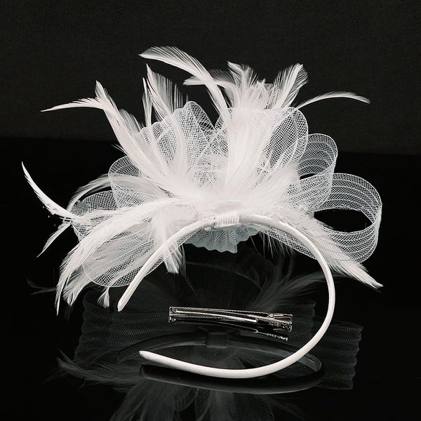 ISLHJDD Women's Fashion Headbands Ladies Fascinator Aliceband Weddings Hairband for Weddings Tea Party Church Elegant Mesh Feather Bridal Headpiece (Creamy White)