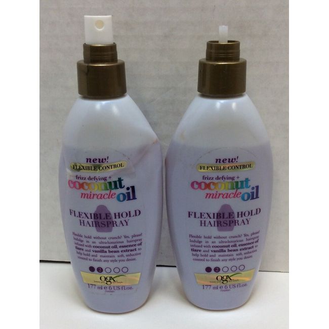 OGX Coconut Miracle Oil Flexible Hold Hairspray, 6 FL OZ, Lot of 2, Missing Top