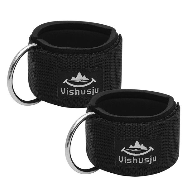 Vishusju Ankle Straps Wrist Cuffs 5.5mm Neoprene Padded Large D-Ring for Cable Machines Fitness Legs Exercise Attachment Adjustable (Black)