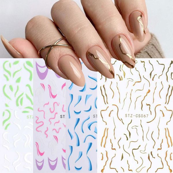 LANODO 8 Pcs Multiple Styles Nail Stickers, French Stickers, Line, Curve, Nail Art, Beautiful Nail Stickers, DIY