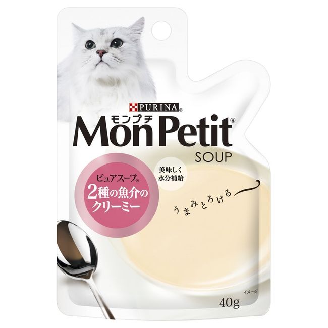 Monpuchi Pure Soup Pouch, For Adult Cats, 2 Types of Seafood Creamy, 1.4 oz (40 g) x 12 Bags (Bulk Purchase) [Cat Food]